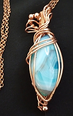 teardrop striated blue agate pendant